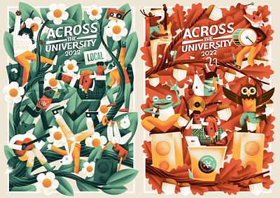 Across the University - Posters animals daniele simonelli dsgn festival illustration music festival nature party poster texture vector