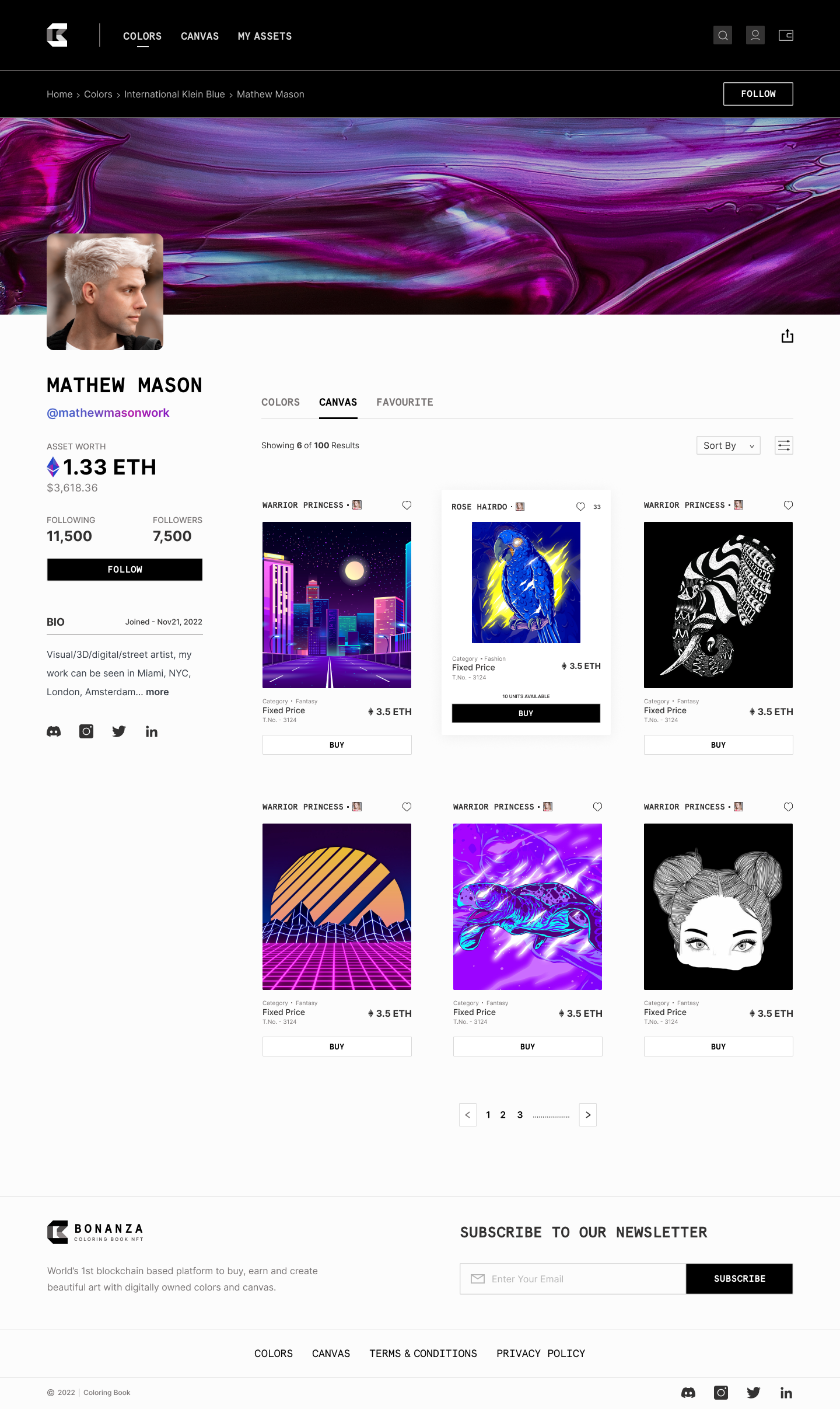 Artist Profile Dashboard NFT. Canvas. beautiful dashboards dashboard design design illuminz logo nft profile dashboard design profile design ui user interface