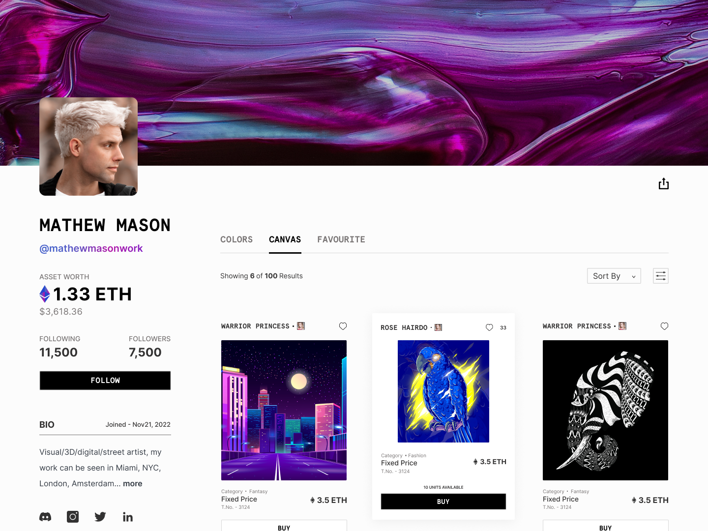 Artist Profile Dashboard NFT. Canvas. by illuminz on Dribbble