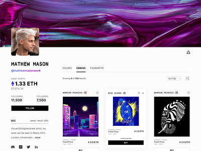 Artist Profile Dashboard NFT. Canvas. beautiful dashboards dashboard design design illuminz logo nft profile dashboard design profile design ui user interface