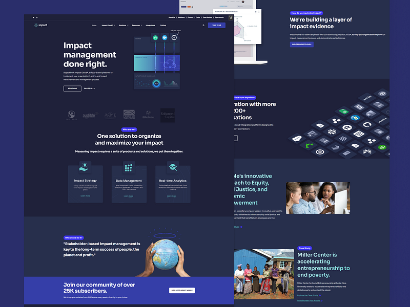 Sopact Website above the fold branding card design dark dark theme design full wbesite graphic design illustration impact strategy layout logo purple ui website layout