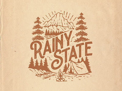 Rainy State T-shirt Design adventure apparel appareldesign handdrawn illustration vintage badge vintage logo