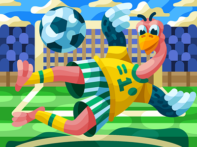 Ostrich footballer colorful flat football football illustration football player goalkeeper illustration ostrich vector