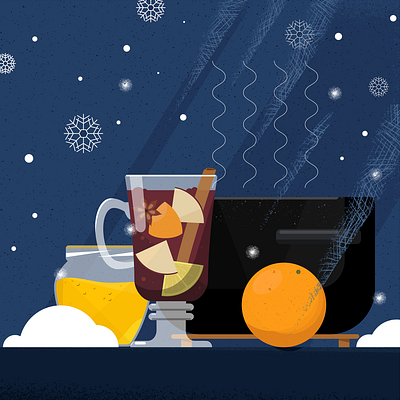 January blue design drink food illustration gluhwein illustration mulled wine snow snowflakes vector winter