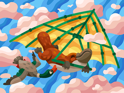 Platypus on a hang glider airplane deltaplane duck flat flying hang glidder illustration hang glider illustration in sky paltypus illustration plane platypus sky vector vector art work vector design vectorart