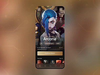 App Concept For Streaming Movies anime arcane chart cinema dark film full hd ios jinx media mobile app movie app netflix riot streaming tv show uiarcain user interface ux