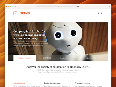 DEFAR automation corporate website header modern website robot robotic