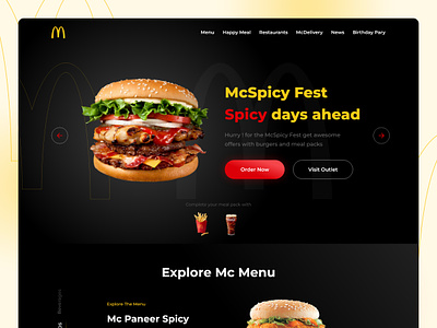 McDonald’s Website Redesign Concept burger design food food website landing page mc menu mcdonalds mcdonalds redesign mcspicy spicy ui design uiux web web design web ui website