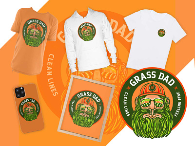 GRASS DAD MERCH! badge beard dad design father for sale gift graphic graphics grass green green thumb illustration merch merchandise procreate t shirt tshirt vector vectorize