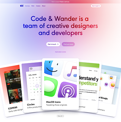 Code & Wander Redesign button cards filters gradient icon redesign ui website