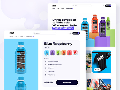 Home page & Product card - Prime Concept addtocart buy colorful design drink ecommerce homepage hydration merch modern product productcard productpage shop store ui uidesign ux uxdesign vibrant