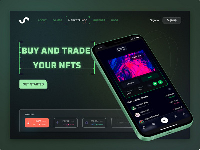 Landing Page NFT Marketplace App crypto design digital nft ui ux wallet webdesign