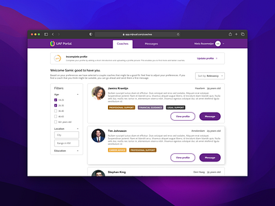 Find a Coach app coach coachapp coachee coaches mentor mentorapp nielsjoop product productdesign refugee uidesign ux uxdesign webapp webdesign
