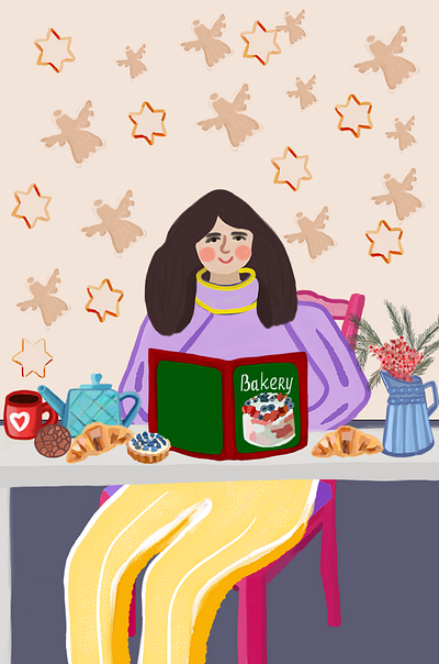 Baking with love bakery book cakes cookies girl illustration life sweet