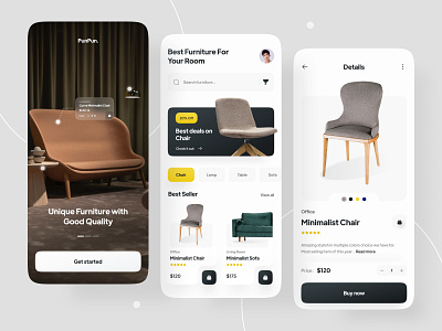 PunPun - Furniture App Design app chair clean design ecommerce furniture furniture app furniture design furniture store interior ios minimal minimalist mobile app product design property shop store ui ui design