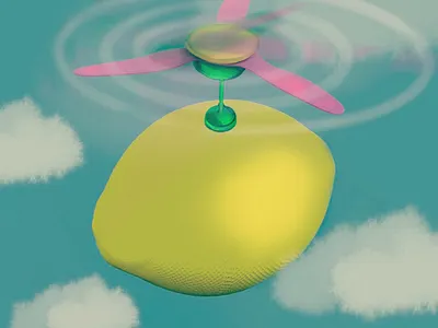 Flying lemon. 3d design dimension drawing illustration lemon procreate sky