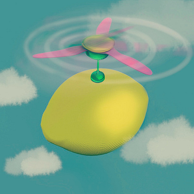 Flying lemon. 3d design dimension drawing illustration lemon procreate sky