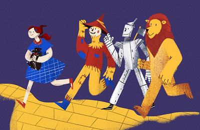 The Wizard of Oz childrens illustration dorothy illustration the cowardly lion the scarecrow the wizard of oz tin woodman toto yellow brick road