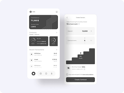 Investment fund application app design application black and white business contract financial financial app financial investment fund investment investment app investment platform money monochromatic mutual funds stock ui ui design ux