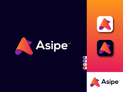 Letter A Modern Logo Design for Asipe app icon brand identity design brand style guide colorful custom full branding letter a letter mark logo logo brand mark modern logo paper paper company