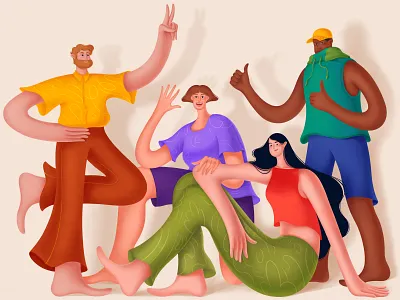 Cool people 🤘 avatar character character design children collaboration community cool friends fun illustration kids marketing illustration onboarding outfit people procreate team teamwork ui users