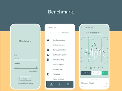 Benchmark. blue branding charts data design healthcare infant logo minimal nursing ui yellow