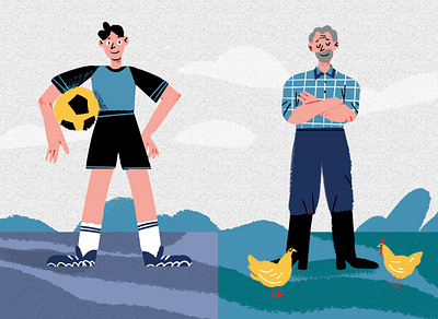 change ball boy farming football getting old hobbies illustration old soccer young