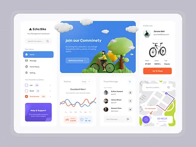 Bicycle Rental Dashboard bicycle bicycle rental bike bike shop chart cloud dashboard dashboard design dashboard ui design health location map rent rental ui uidesign ux uxdesign web