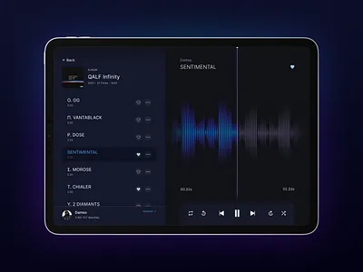 Audio Player for iPad app apple music audio audio control audio player control dark dark theme ios ipad minimal mobile music player playlist spotify ui