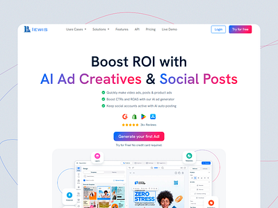 Lewis AI ad generator platform ad creatives ad designs ad generation ai ai generator ai powered ai platform auto posting creative content design digital marketing innovation marketing automation modern ui product ads sleek design social media social media management social posts video ads