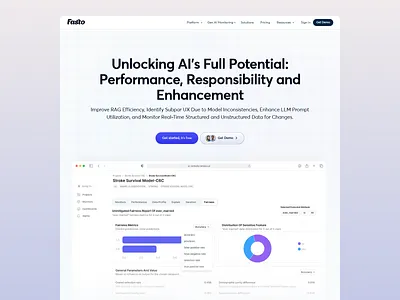 Fasto - Data Monitoring Website - Main Page ai analytics clean layout data analysis data monitoring data quality landing page language models model evaluation model monitoring model performance modern opitmization performance metrics real time monitoring user interface ux visual data web design white themed