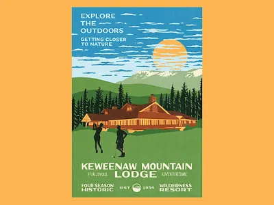 Explore the Outdoors clouds forest golf golfing hand drawn hand lettering historic illustration keweenaw lettering lodge mountain national park outdoors poster screenprint summer sun typography vintage