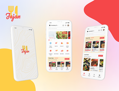 Jajan Food Mobile APP android app branding clean design e commerce fastfood food foodapp iphone mobile red ui ui kit ux white yellow