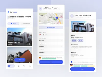 Sureless - Property App ads appartement card design form home house maps mobile mobile app property property business property management property owner real estate ui ux view web design website