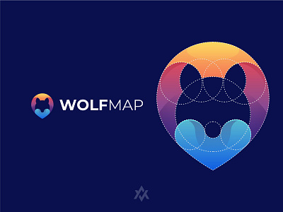 WOLF MAP branding colorful gradient logo graphic design icon illustration logo love map modern vector wolf