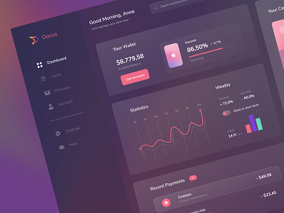 Docus - Digital Banking Dashboard 3d banking blur dashboard finance graphic design ui uidesign wallet web