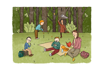 Children on a picnic book children illustration typography