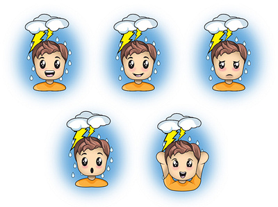 Boy Emotes 2d boy boy emote character design digital emote graphic design raining sky vector