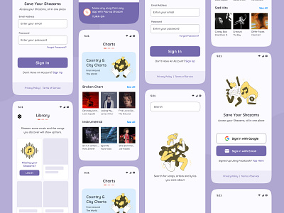 Shazam Music App Redesign album album art cute kawaii login minimal music app redesign salmanwap shazam sign up ui design uplabs