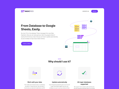 Magic Feed Landing clean database design google sheets illustrations landing page layout sheets ui ux ui design web design website