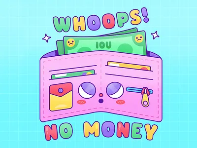 Whoops, no money! character design childrens character childrens illustration colorful credit card cute character cute design design finance finance illustration flat graphic design illustration illustrator kawaii money texture typography vector wallet