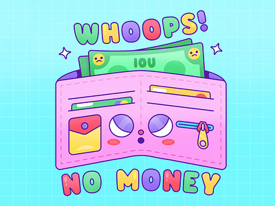 Whoops, no money! character design childrens character childrens illustration colorful credit card cute character cute design design finance finance illustration flat graphic design illustration illustrator kawaii money texture typography vector wallet