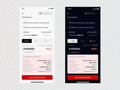 Flight Payment via Crypto blockchain crypto defi design figma flight product ui