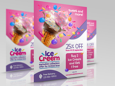 Ice Cream Flyer Template Vol.6 business cafe cake candy corporate design flyer food illustration leaflet poster summer sweet