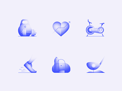 Alpha Icons Dark Version / Fitness Related abstract branding concept design fitness flat glass golf gradient heart illustration logo recreation running sport symbol threadmill transparent ui vector