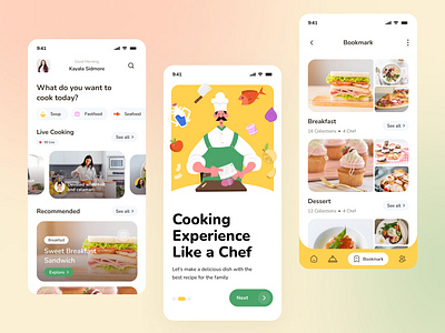 Food Recipe App app application chef clean colorful cooking food food app illustration kitchen meal minimalist mobile app modern plate recipe recipe app ui ui app ui ux