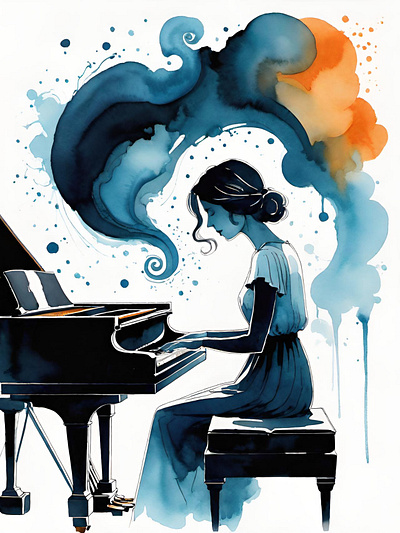 Piano player illustration music musical instrument musician pianist piano surreal surreal art surrealism watercolor