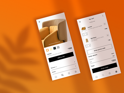 Furniture App app app screen buttons cart color picker design dropdown figma furniture furniture app navigation product design rosek ui ux