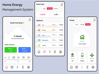 Home energy management system app colorfull ui creative app home home energy house mobile ui power consumption power management power monitor