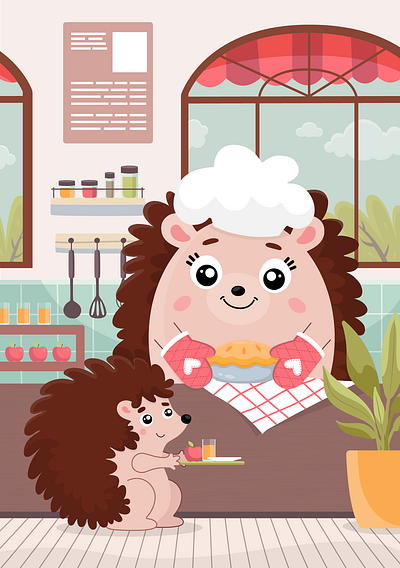 Hedgehogs animal cartoon character children cute dining hedgehog illustration